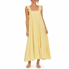 MABL Yellow Ruffle Strap Button Front Tiered Midi Dress Size M