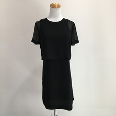 BCBGMAXAZRIA Black KRISTY Overlay Split Back Short Sleeve Dress Womens sz XS