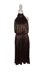 Veronica M Brown Metallic Pleated Halter Midi Dress Women&rsquo;s Size M/L Event