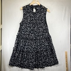 Women&rsquo;s Black White Floral Rustic Tiered Midi Dress XL Gothic Dark Siren Lily