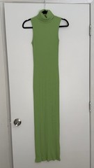 NA-KD Green Ribbed Maxi Dress High Neck Sleeveless Bodycon Floor Length S