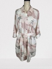 DownEast Pink Camo Button-Up Shirt Dress Pink Grey Women&rsquo;s Large