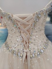 Morilee Sz 8 Ivorycream Sequingem Lace AdjustableBack Sizeing prom dress