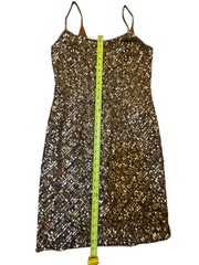 Papell Boutique Gold Brown Sequin Mini Dress Silk Polyester Size 6 Sleeveless