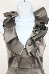 Karen Millen Silver Satin Frill Halter Neck Special Occasion Fitted Dress Uk 6