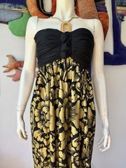 Exotic BLACK & GOLD Dress Pyramid Collection Witchy L Strapless Metallic Island