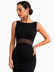 Designer Argentinian Tango Dress Open Back Black Midi Botanical Lace Appliqué