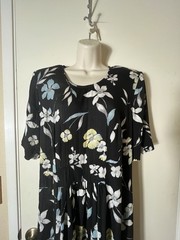 Vintage MORE JAZZ Mom Maxi Midi Sheath Dress SZ 14 Shoulder Pads Short Sleeve