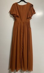 Wear Your Love Women’s Size Medium Formal Flutter-Sleeve Pleated Maxi Dress