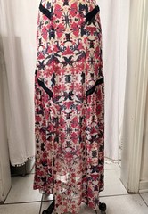 Sam & Lavi 100% Silk Floral Maxi Dress Ivory Red Black Lace Trim Size M