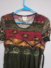 Bentley Aztec Print Maxi Dress Sz 12 Back Tie Short Sleeve USA Made Vintage 90s