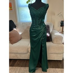 Ladivine Emerald 3D Floral Beaded Lace Corseted Side Slit Dress Medium Prom Hoco
