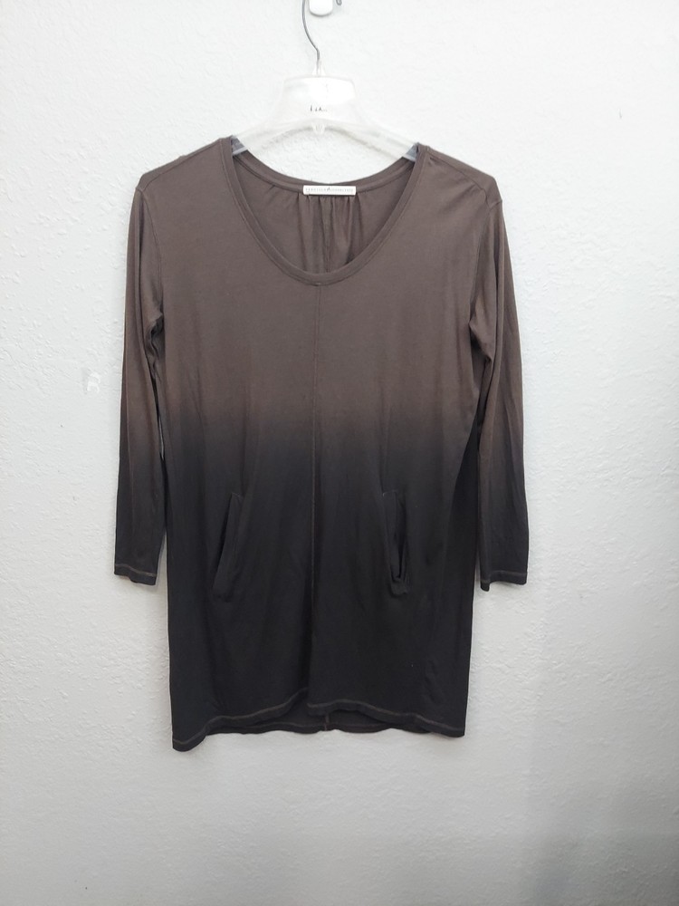 Peruvian Connection Pullover Tunic Dress Women Small Brown Ombre Stretch Pockets