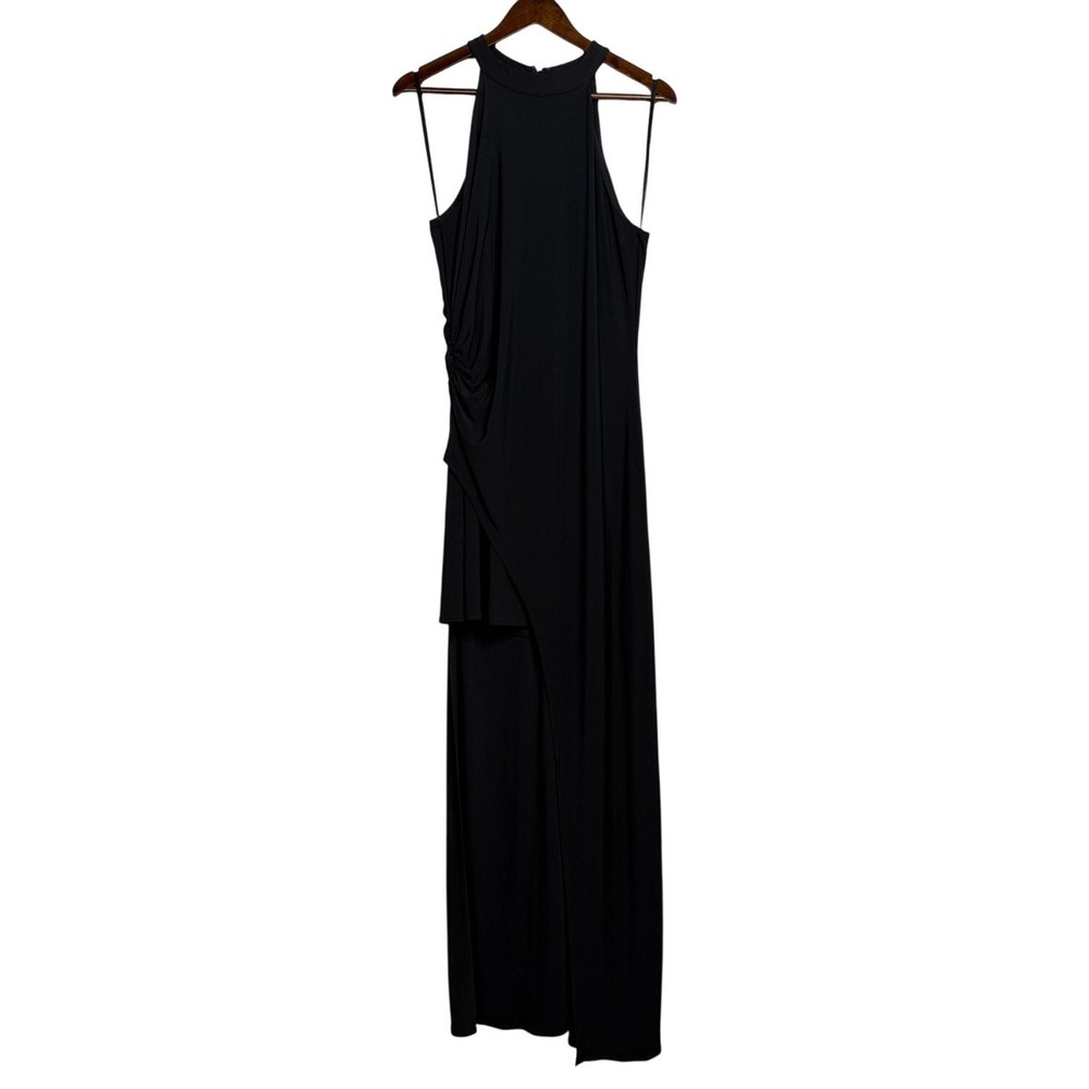 Laundry by Shelli Segal Sleeveless Mock Neck High Low Gown Back Zip Up 10 Black