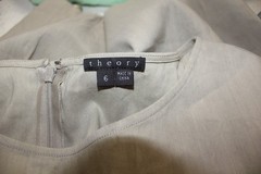 Theory Quiet Luxury Linen Blend Dress Minimalist Sheath Elegant Pocket Chic SZ 6