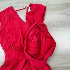 DR2 Womens Dress Small Pink Sleeveless V Neck Belted Side Zipper Pockets