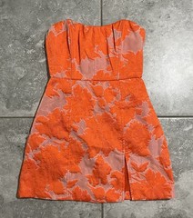 Showpo Brailey Strapless Mini Bodycon Dress Orange Floral Jacquard Slit US 2