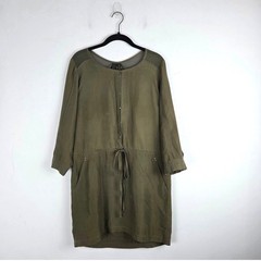 Edun Olive Green Silk Irish Mini Dress Mesh Back Long Sleeve Sz M Casual