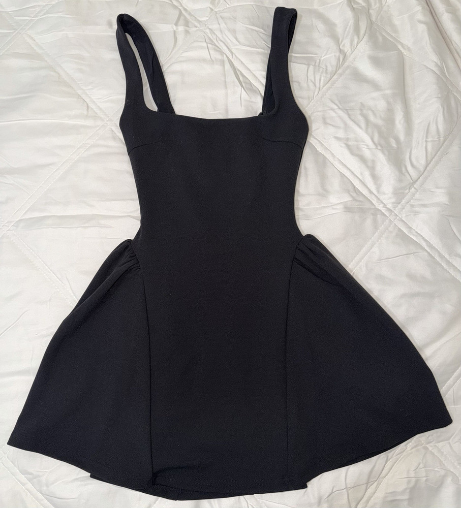 White Fox Black Solid Fit & Flare Mini Dress Square Neck Backless XXS
