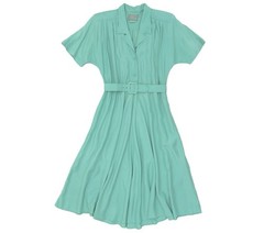 Vintage 80s Carol Anderson Light Green Blue Belted Short Batwing Sleeve Dress 8P