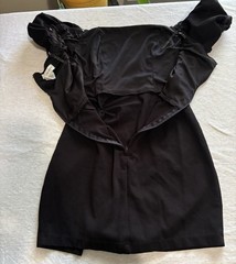 Pear Culture Black Off-Shoulder Puff Sleeve Ruched Mini Dress Size M