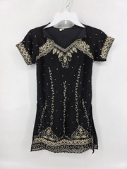 Black Gold Beaded Embroidered Tunic Dress – Size 30 – Made in India Formal