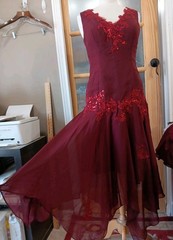 Party Dress Chiffon Sequined Lace Jacket Drop Waist Lined Sz 10 Handkerchief Hem