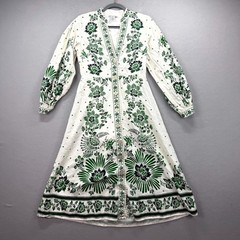 Christian Lacroix Shirt Dress Womens M Off White Green Floral Linen Button Front
