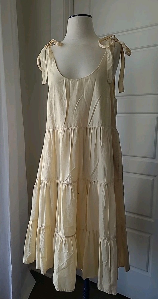 Devotion Twins Sundress Medium M – Ivory Natural Tie Shoulders Cotton Greece NWT