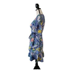 Hayden Gingham Floral faux Wrap Mini Dress Size S New
