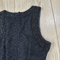 VTG Laurence Kazar Size S 100% Silk Black Beaded Gown Dress Back Slit