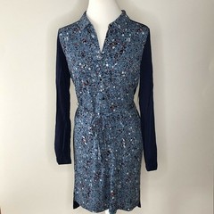 Bass Womens Dress NEW Small Blue Floral Long Sleeve Button Front Tie Waist Soft