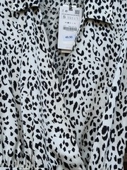 Zara Collared Long Sleeve Mini Wrap Dress Women Small Black-Ivory Animal Print