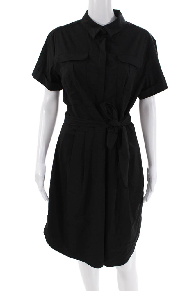 Cynthia Steffe Womens Cotton Collar Short Sleeve Pockets Dress Black Size 8