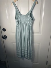 Universal Thread Green Striped Linen Blend Midi Dress Women’s Medium Button