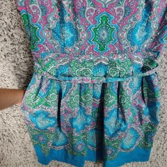 Talbots Womens Preppy Coastal Retro Colorful Dress 10 Blue Paisley Pockets Belt