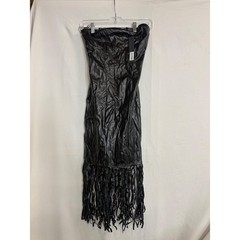 Symphony Black Faux Leather Fringe Strapless Tube Midi Dress Small NWT