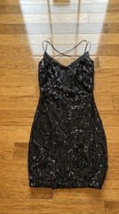 Windsor Women Black Solid Sequin V-Neck Strappy Backless Bodycon Mini Dress M