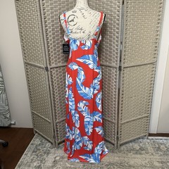 Boston Proper Summer Palms Maxi Dress Size L Red Blue Knit Adjustable Straps NWT