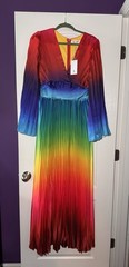 Women&rsquo;s Maxi Bell Sleeve Rainbow Dress Size Medium, Deep V neck