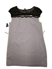 Express Dress L White Gray Mini Lace Yoke Color Block Shift NEW *no belt