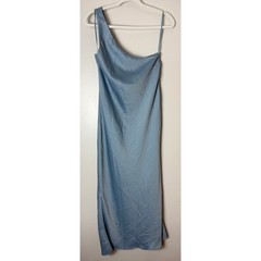 BHLDN AUDRIE MIDI DRESS 14 BLUE BRIDESMAID WEDDING GUEST EVENING FORMAL SATIN