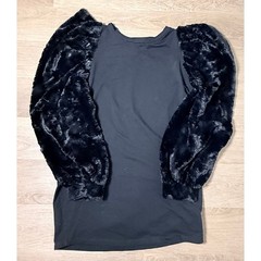 K-Glam Black Faux Fur Puff Sleeve Top 2XL — Statement Glamcore Party Blouse