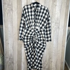 Mable Haeri Flannel Button Down Shirt Midi Dress Women Size Medium Black White