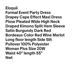 Eloquii Drapey Formal Cape Effect Maxi Dress Plus 20W Red Burgundy Bordeaux Nwt