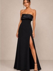 Lulus Black Strapless Fold-Over Maxi Dress Side Slit Size M NWT