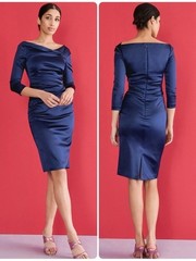 Talbot Runhof Duchess Satin Draped Cocktail Dress Blue EU 38 Fits US 4