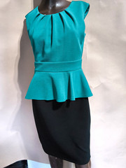En Focus Studio 6 Green Black Colorblock Round Neck Sleeveless Peplum Sheath