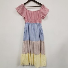 Urban Outfitters Tiered Rainbow Patchwork Dress Size S Square Neck Nantucket
