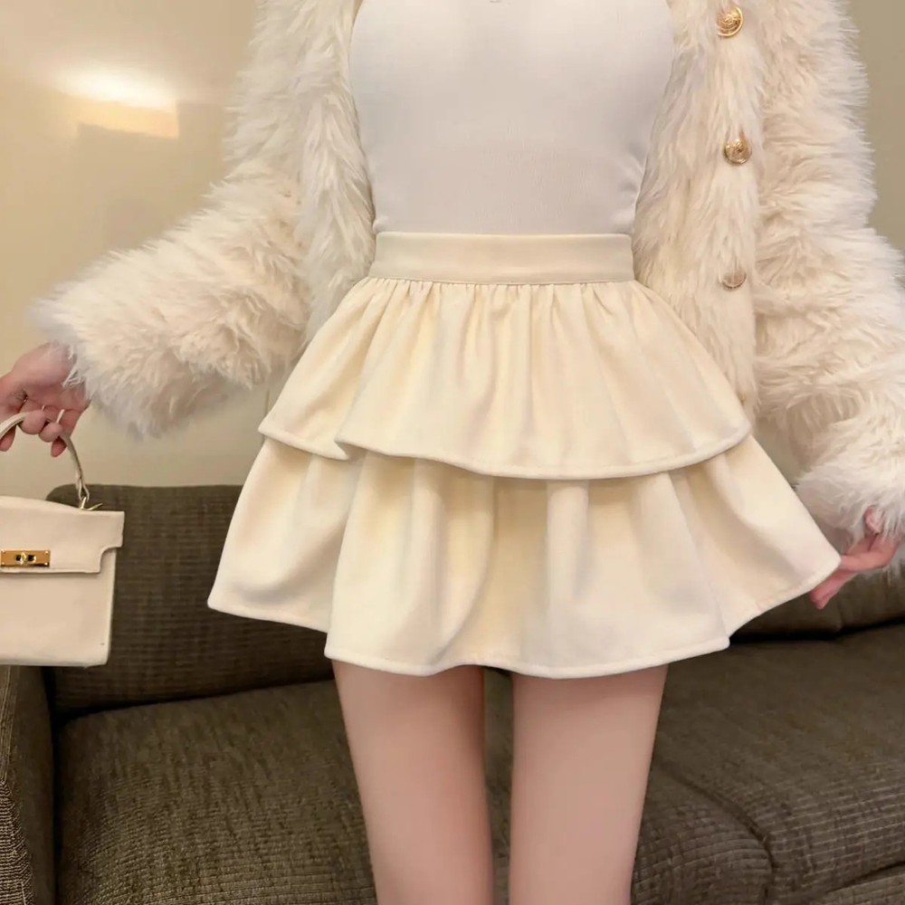 Preppy Style Women&rsquo;s Sweet Mini Skirt Elastic Waist Cute All-Match Cake Skirt So